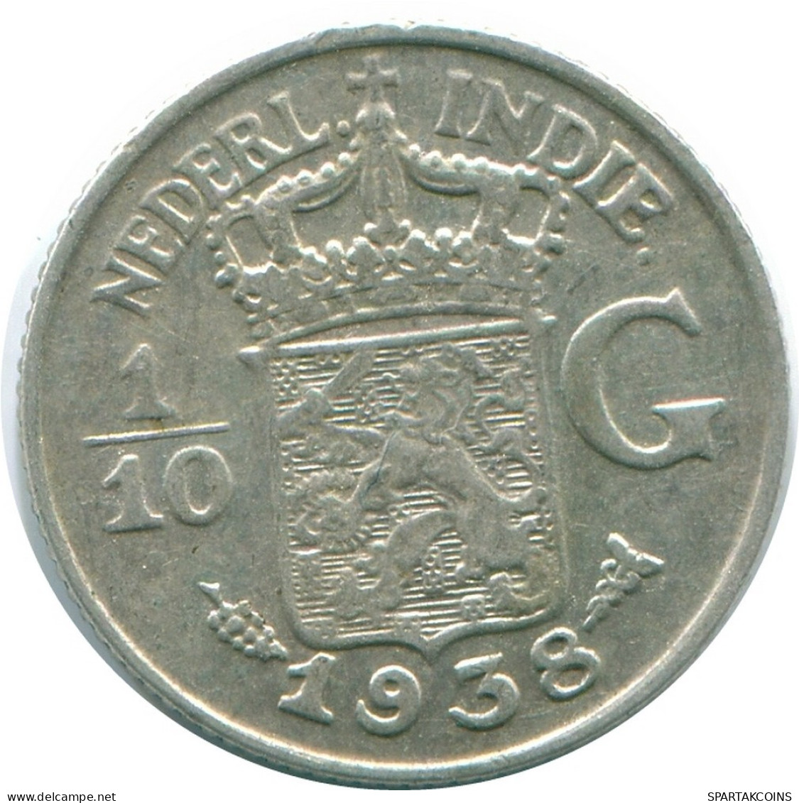 1/10 GULDEN 1938 INDES ORIENTALES NÉERLANDAISES ARGENT Colonial Pièce #NL13514.3.F.A - Indie Olandesi