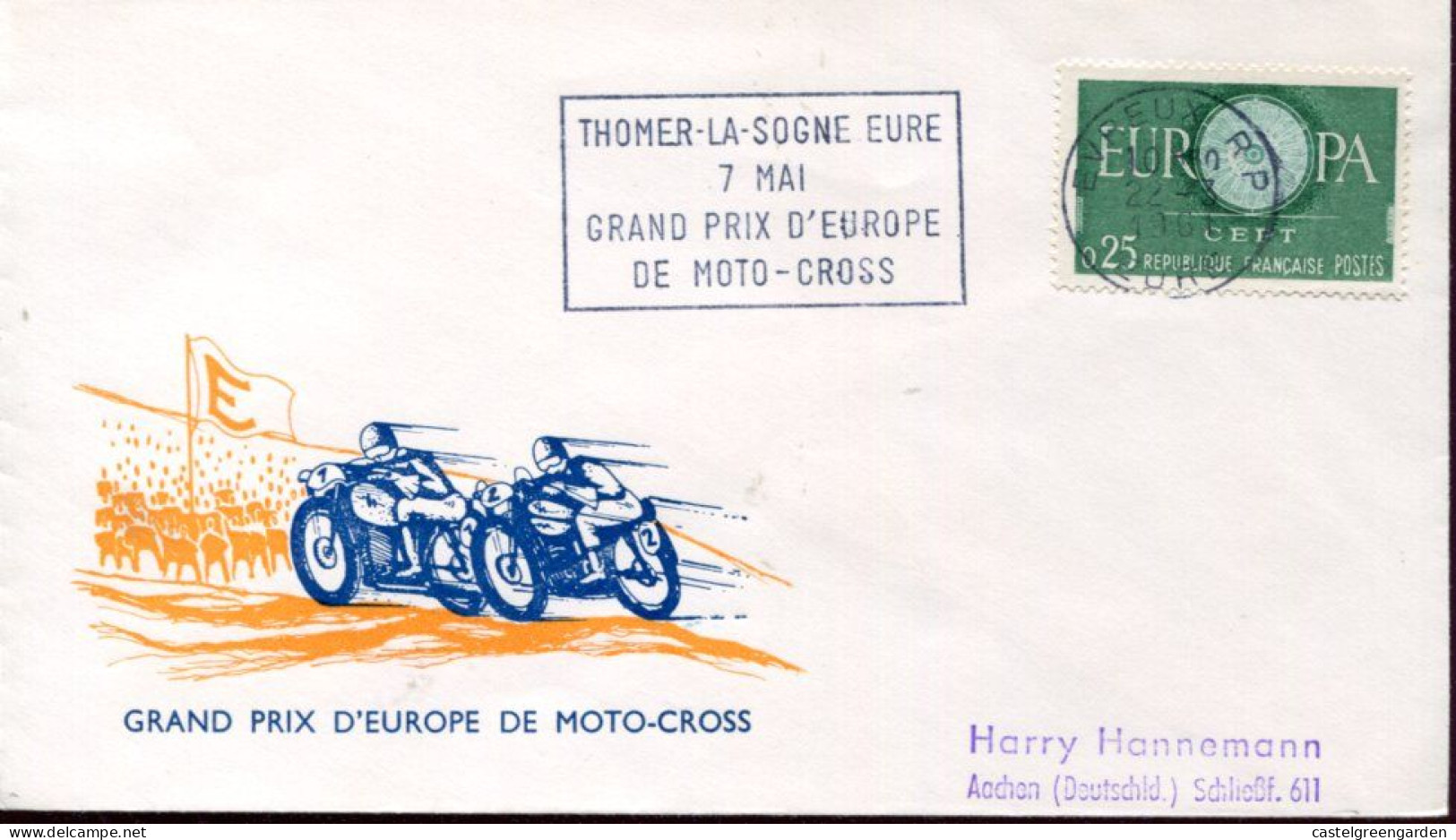 X0500 France, Special Cover And Postmark1967 Grand Prix D'europe De Moto Cross Thoner-la Sogne - Motorfietsen