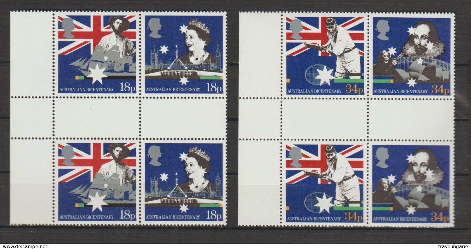 Great Britain 1988 Bicentenary Of Australian Settlement Gutter Pair Blocks MNH ** - Unused Stamps