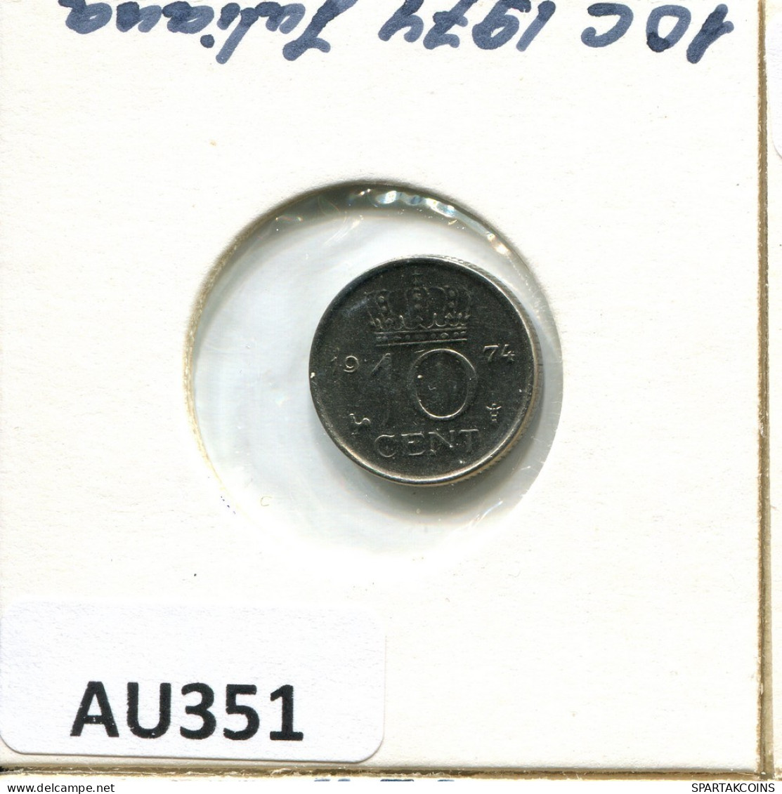 10 CENT 1974 NETHERLANDS Coin #AU351.U.A - 1948-1980: Juliana
