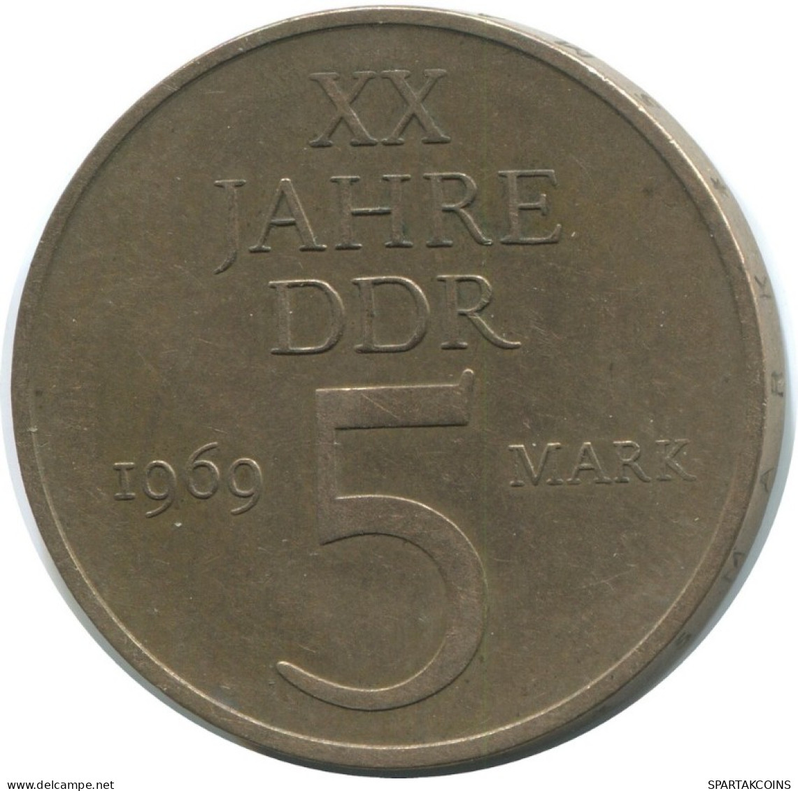 5 MARK 1969 20TH ANNIVERSARY DDR EAST ALEMANIA Moneda GERMANY #AE166.E.A - 5 Mark