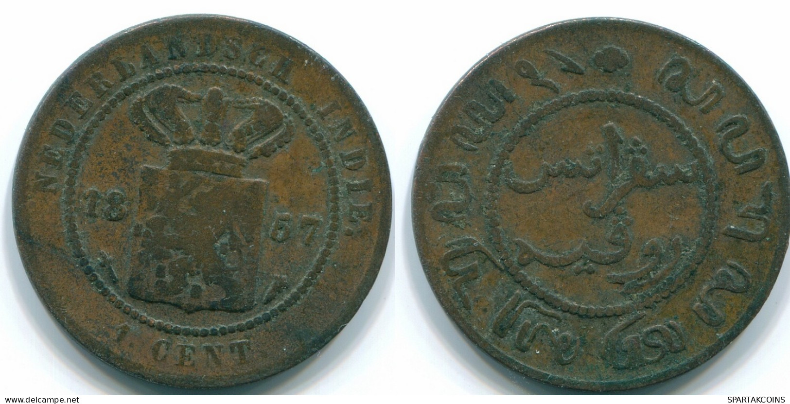 1 CENT 1857 NETHERLANDS EAST INDIES INDONESIA Copper Colonial Coin #S10045.U.A - Niederländisch-Indien