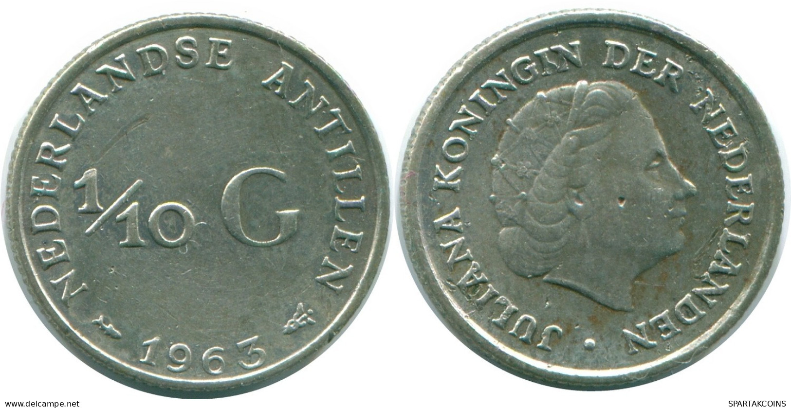 1/10 GULDEN 1963 NIEDERLÄNDISCHE ANTILLEN SILBER Koloniale Münze #NL12480.3.D.A - Antilles Néerlandaises