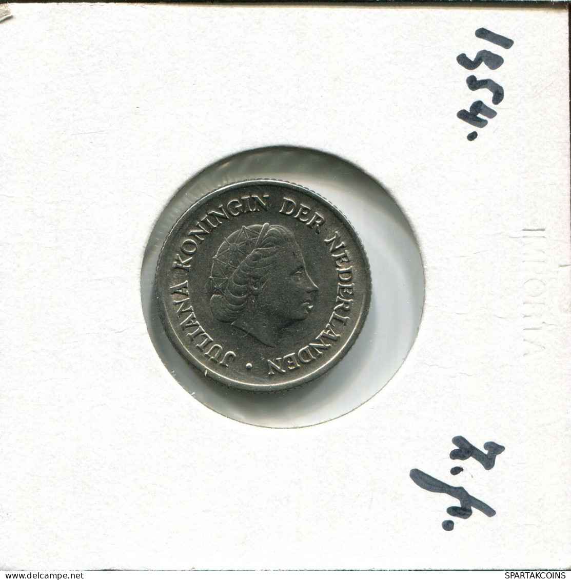 25 CENTS 1954 NIEDERLANDE NETHERLANDS Münze #AU557.D.A - 1948-1980 : Juliana