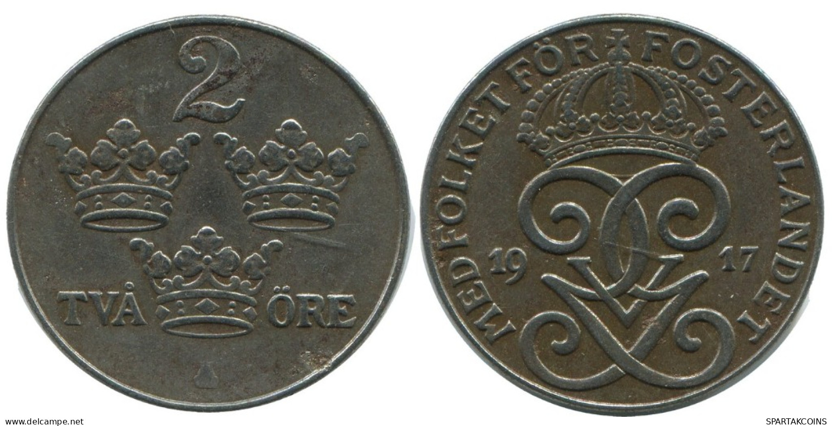 2 ORE 1917 SCHWEDEN SWEDEN Münze #AC759.2.D.A - Suède