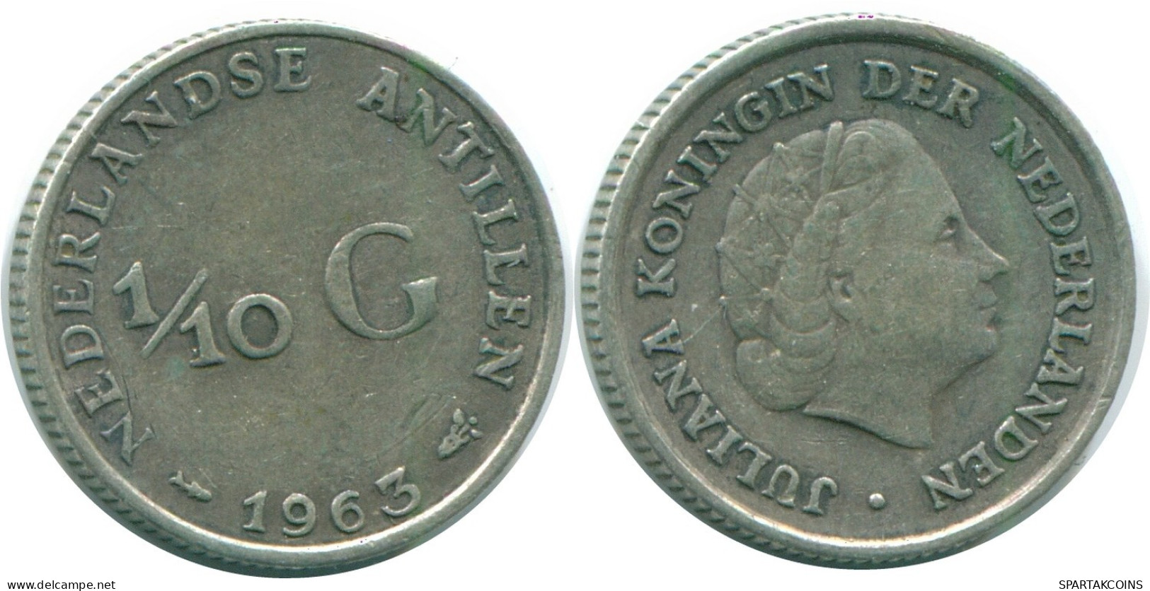 1/10 GULDEN 1963 NIEDERLÄNDISCHE ANTILLEN SILBER Koloniale Münze #NL12590.3.D.A - Antilles Néerlandaises