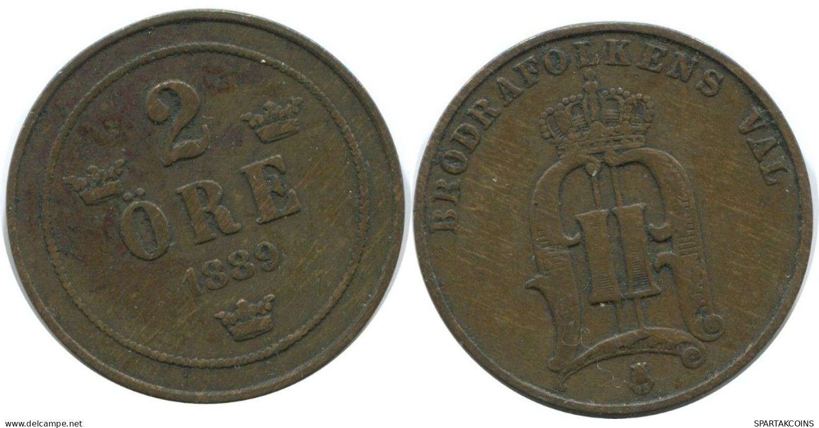 2 ORE 1889 SCHWEDEN SWEDEN Münze #AC974.2.D.A - Sweden