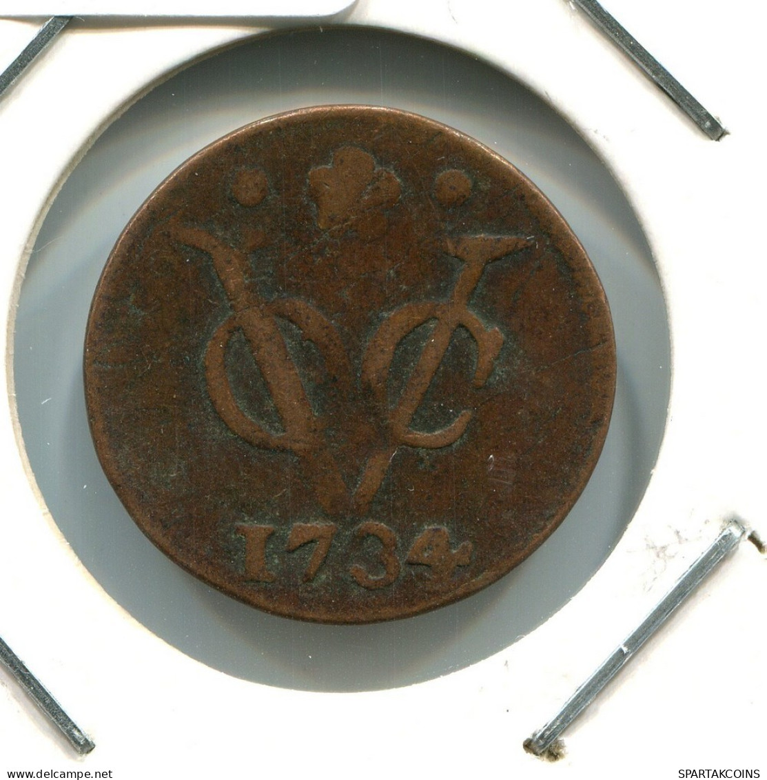 1734 HOLLAND VOC DUIT INDES NÉERLANDAIS NETHERLANDS NEW YORK COLONIAL PENNY #VOC1866.10.F.A - Indes Néerlandaises