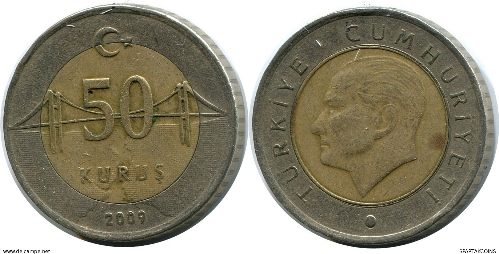 50 KURUS 2009 TÜRKEI TURKEY BIMETALLIC Münze #AR250.D.A - Turkije