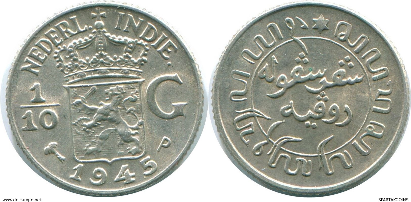 1/10 GULDEN 1945 P NIEDERLANDE OSTINDIEN SILBER Koloniale Münze #NL14020.3.D.A - Niederländisch-Indien