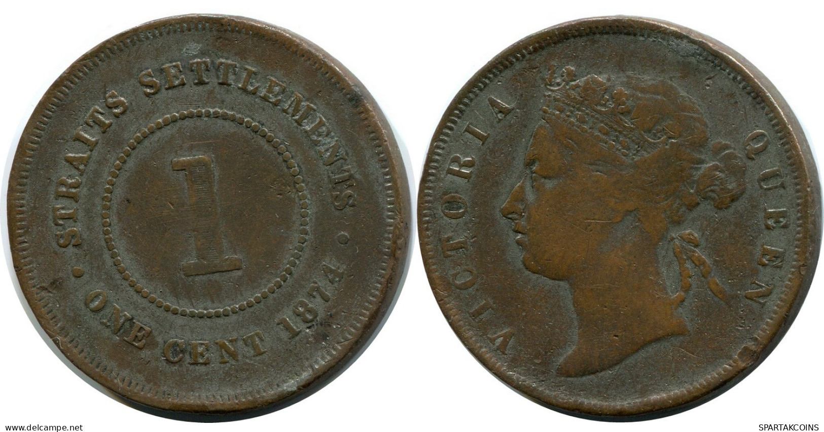 1 CENT 1874 STRAITS SETTLEMENTS MALAYSIA Coin #AX149.U.A - Malasia