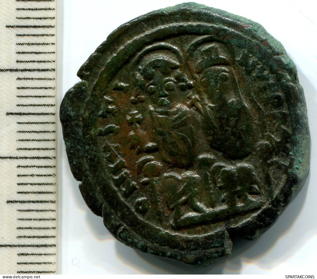 JUSTINII And SOPHIA AE Follis Thessalonica 527AD Large M NIKO #ANC12431.75.U.A - Byzantine