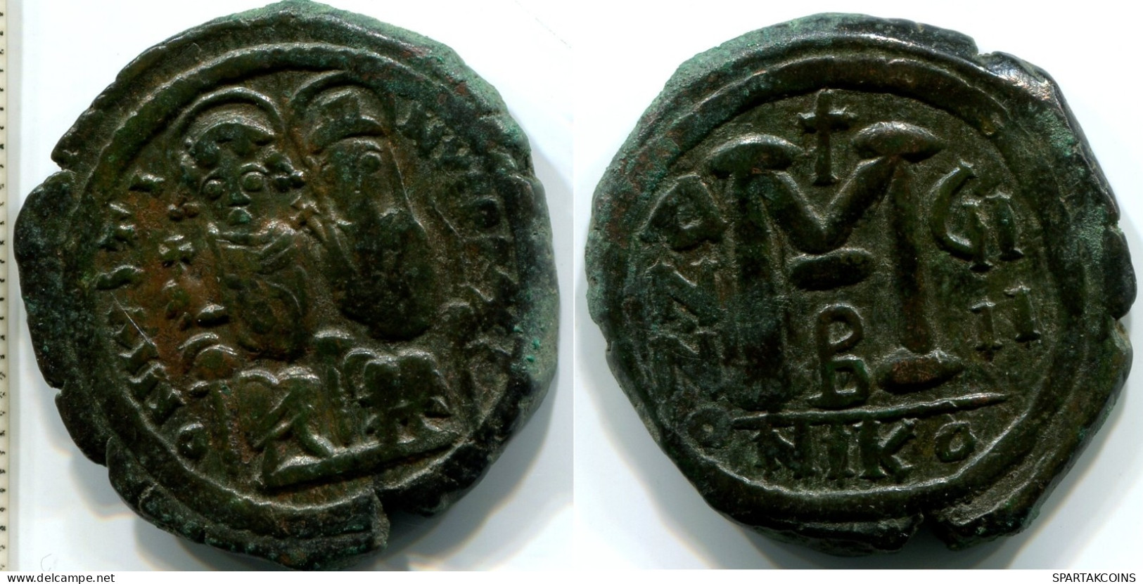 JUSTINII And SOPHIA AE Follis Thessalonica 527AD Large M NIKO #ANC12431.75.U.A - Byzantines