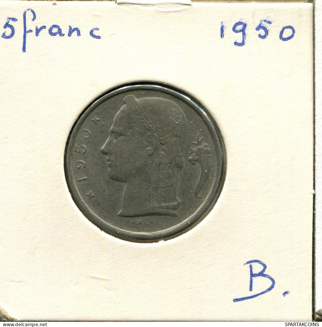 5 FRANCS 1950 DUTCH Text BELGIQUE BELGIUM Pièce #AW878.F.A - 5 Francs