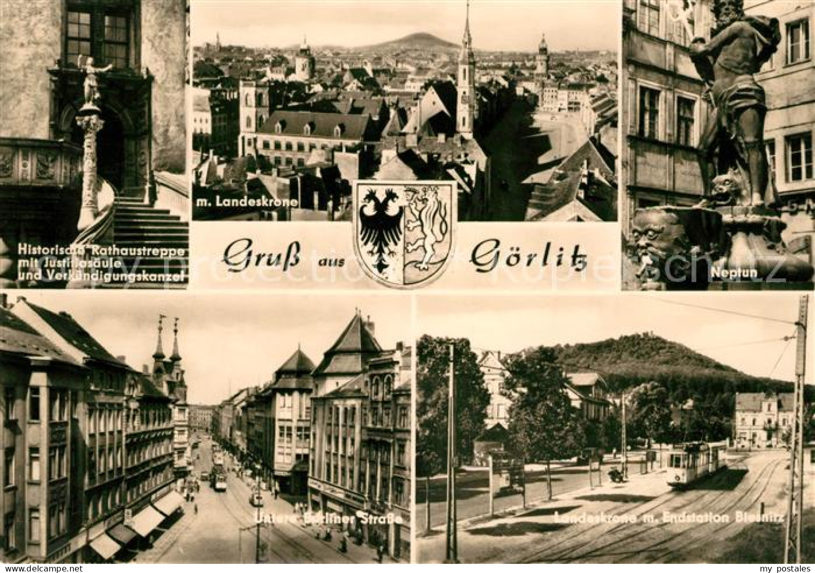 73103141 Goerlitz Sachsen Historische Rathaustreppe Justitiasaeule Landeskrone N - Goerlitz