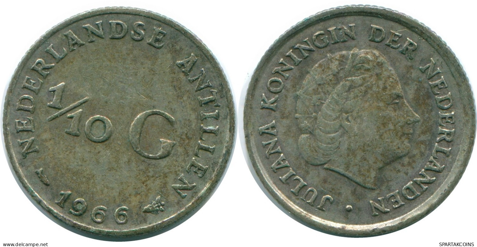 1/10 GULDEN 1966 ANTILLAS NEERLANDESAS PLATA Colonial Moneda #NL12811.3.E.A - Nederlandse Antillen