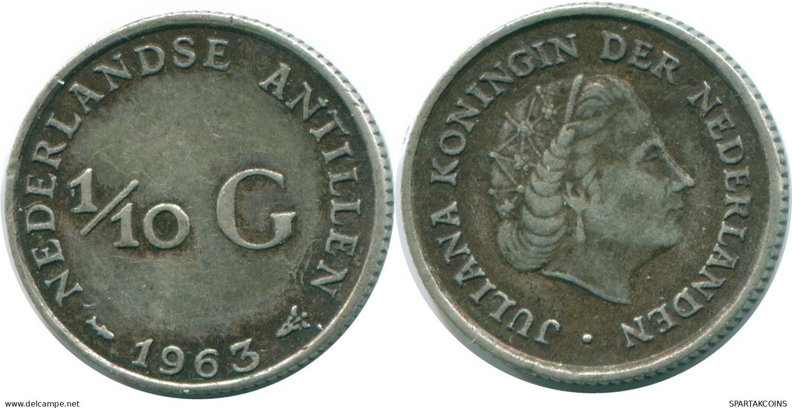1/10 GULDEN 1963 NIEDERLÄNDISCHE ANTILLEN SILBER Koloniale Münze #NL12611.3.D.A - Antille Olandesi