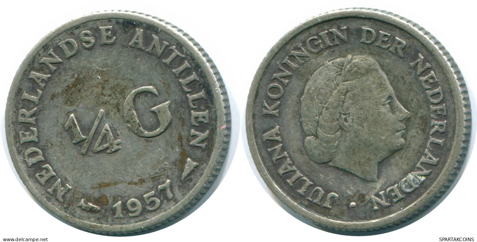 1/4 GULDEN 1957 NETHERLANDS ANTILLES SILVER Colonial Coin #NL10988.4.U.A - Antillas Neerlandesas