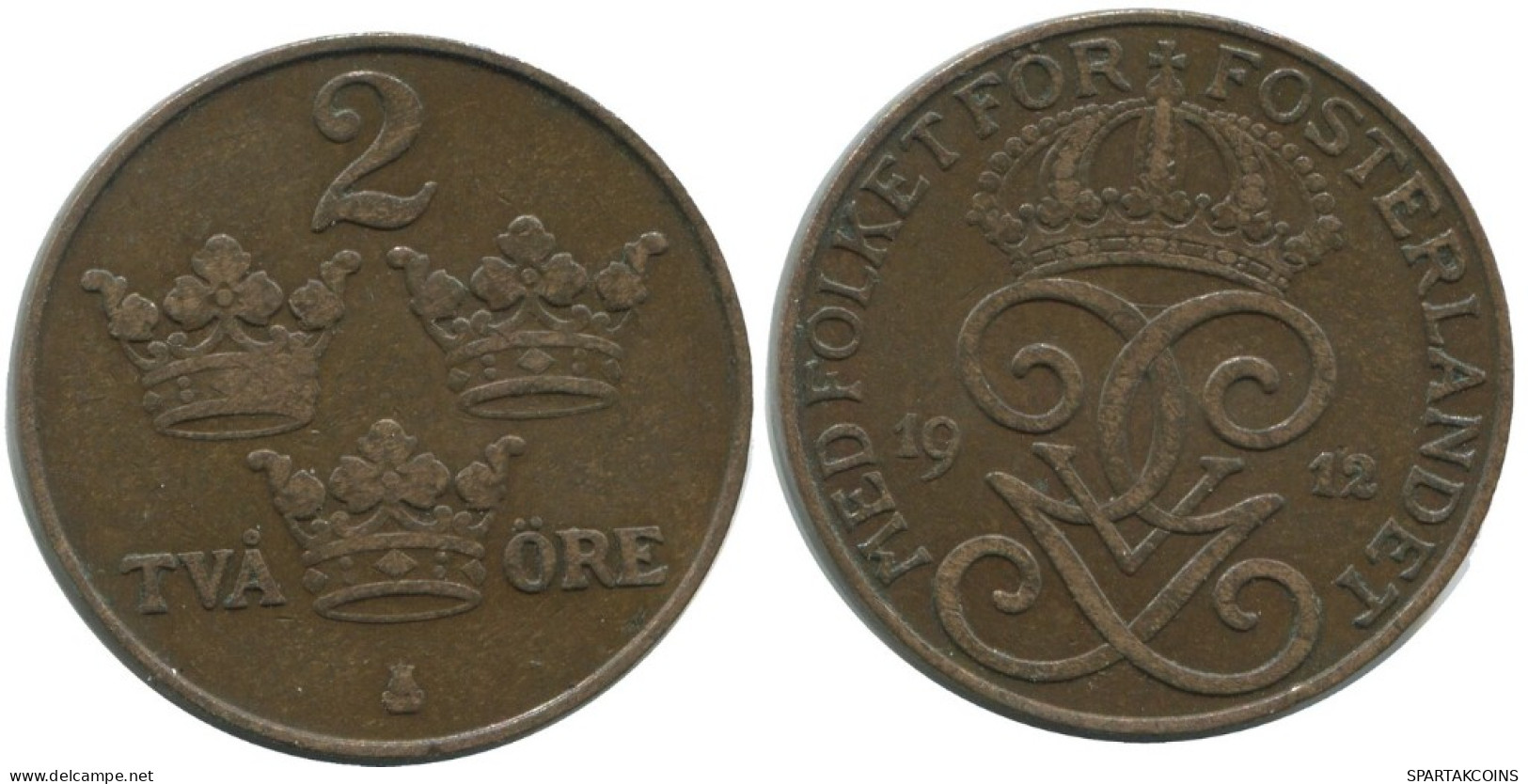 2 ORE 1912 SCHWEDEN SWEDEN Münze #AC824.2.D.A - Suecia