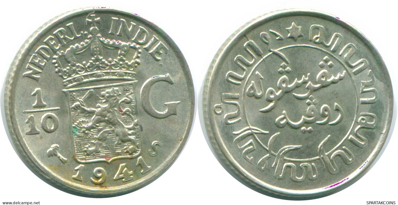 1/10 GULDEN 1941 S NIEDERLANDE OSTINDIEN SILBER Koloniale Münze #NL13813.3.D.A - Niederländisch-Indien