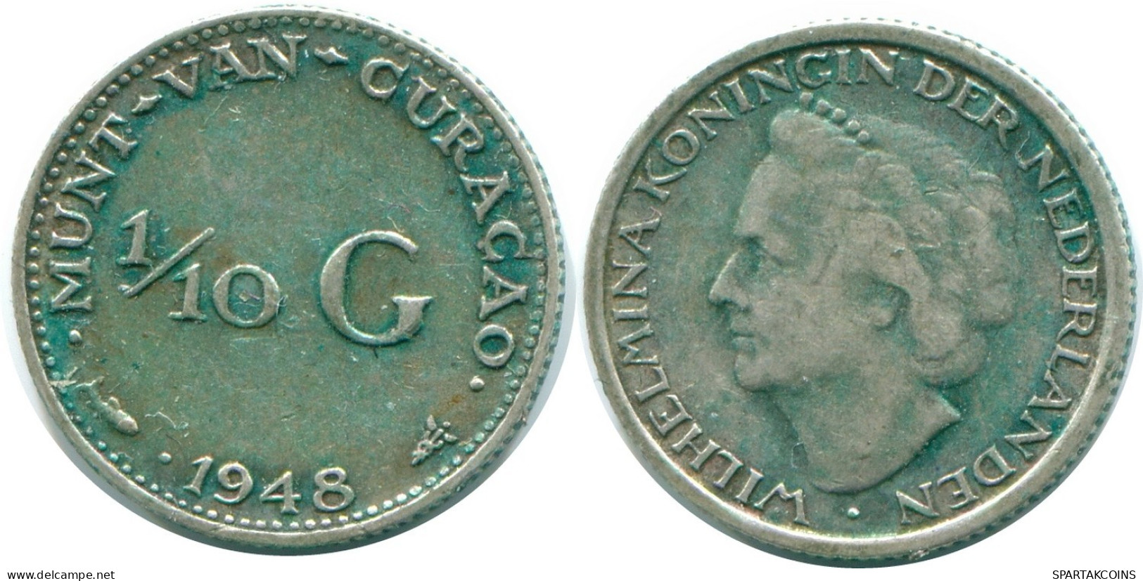 1/10 GULDEN 1948 CURACAO Netherlands SILVER Colonial Coin #NL11982.3.U.A - Curacao