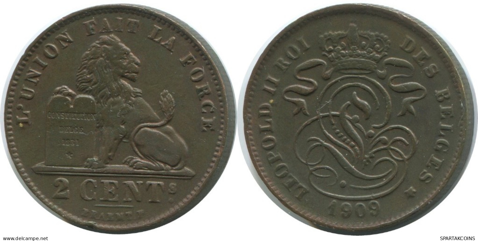 2 CENTIMES 1909 FRENCH Text BÉLGICA BELGIUM Moneda I #AE730.16.E.A - 2 Cent