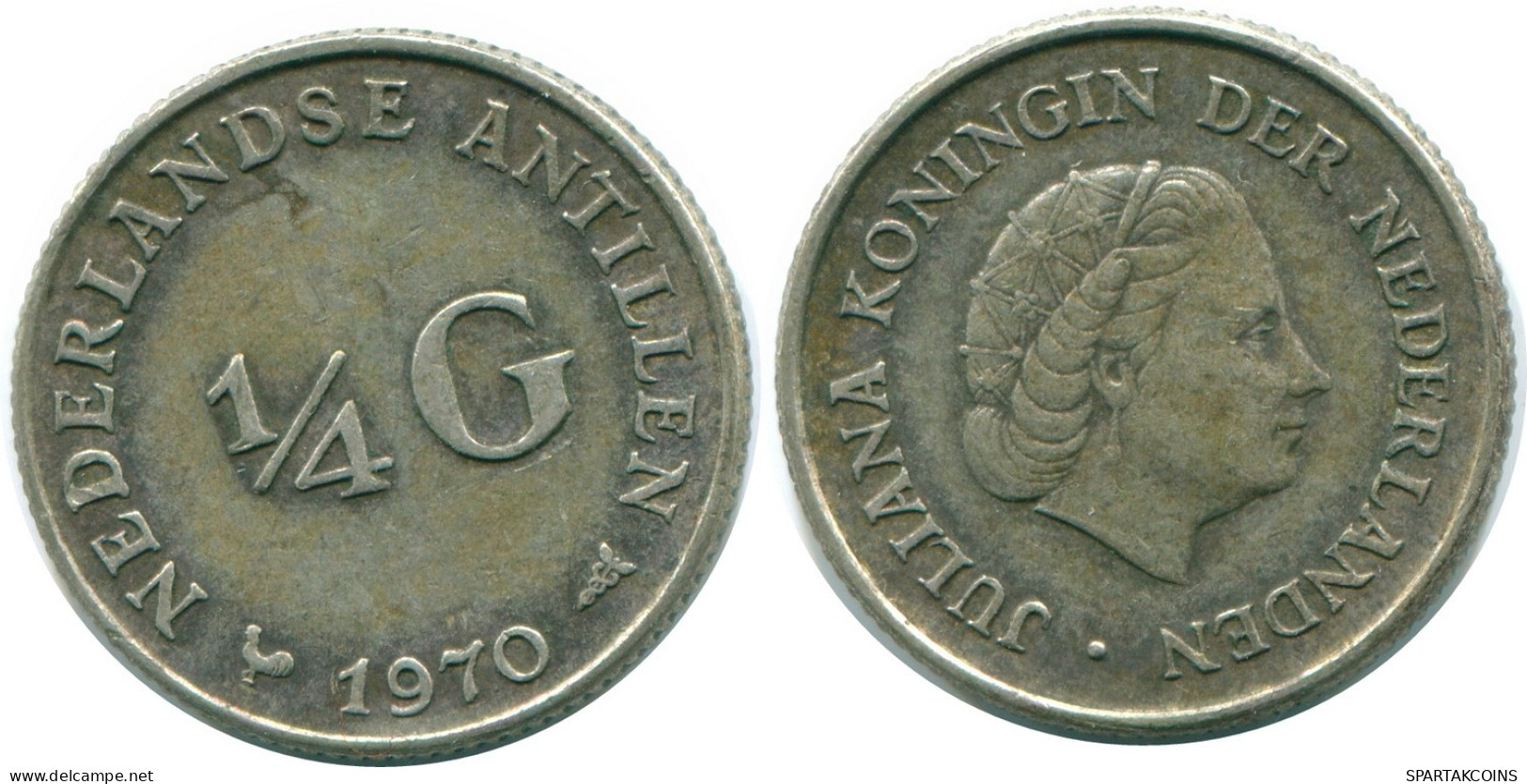 1/4 GULDEN 1970 ANTILLES NÉERLANDAISES ARGENT Colonial Pièce #NL11711.4.F.A - Netherlands Antilles