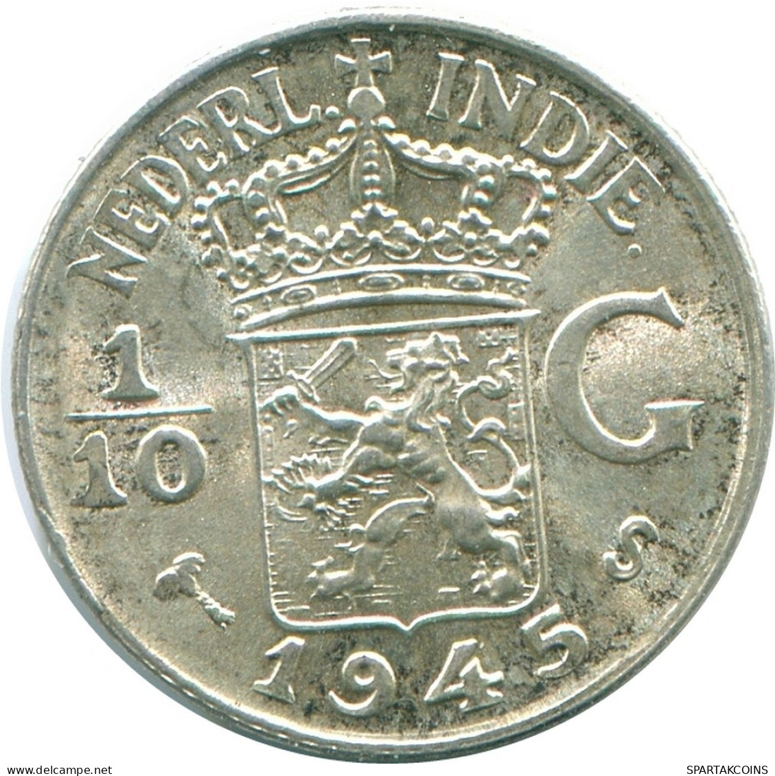 1/10 GULDEN 1945 S INDES ORIENTALES NÉERLANDAISES ARGENT Colonial Pièce #NL14021.3.F.A - Niederländisch-Indien