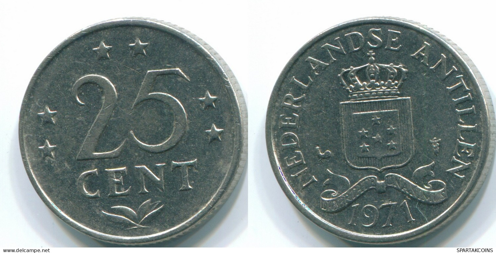 25 CENTS 1971 ANTILLES NÉERLANDAISES Nickel Colonial Pièce #S11579.F.A - Niederländische Antillen