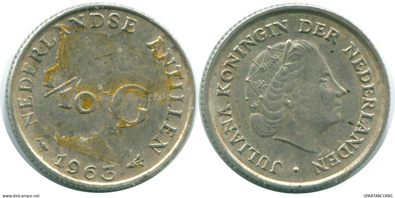 1/10 GULDEN 1963 ANTILLAS NEERLANDESAS PLATA Colonial Moneda #NL12571.3.E.A - Antilles Néerlandaises