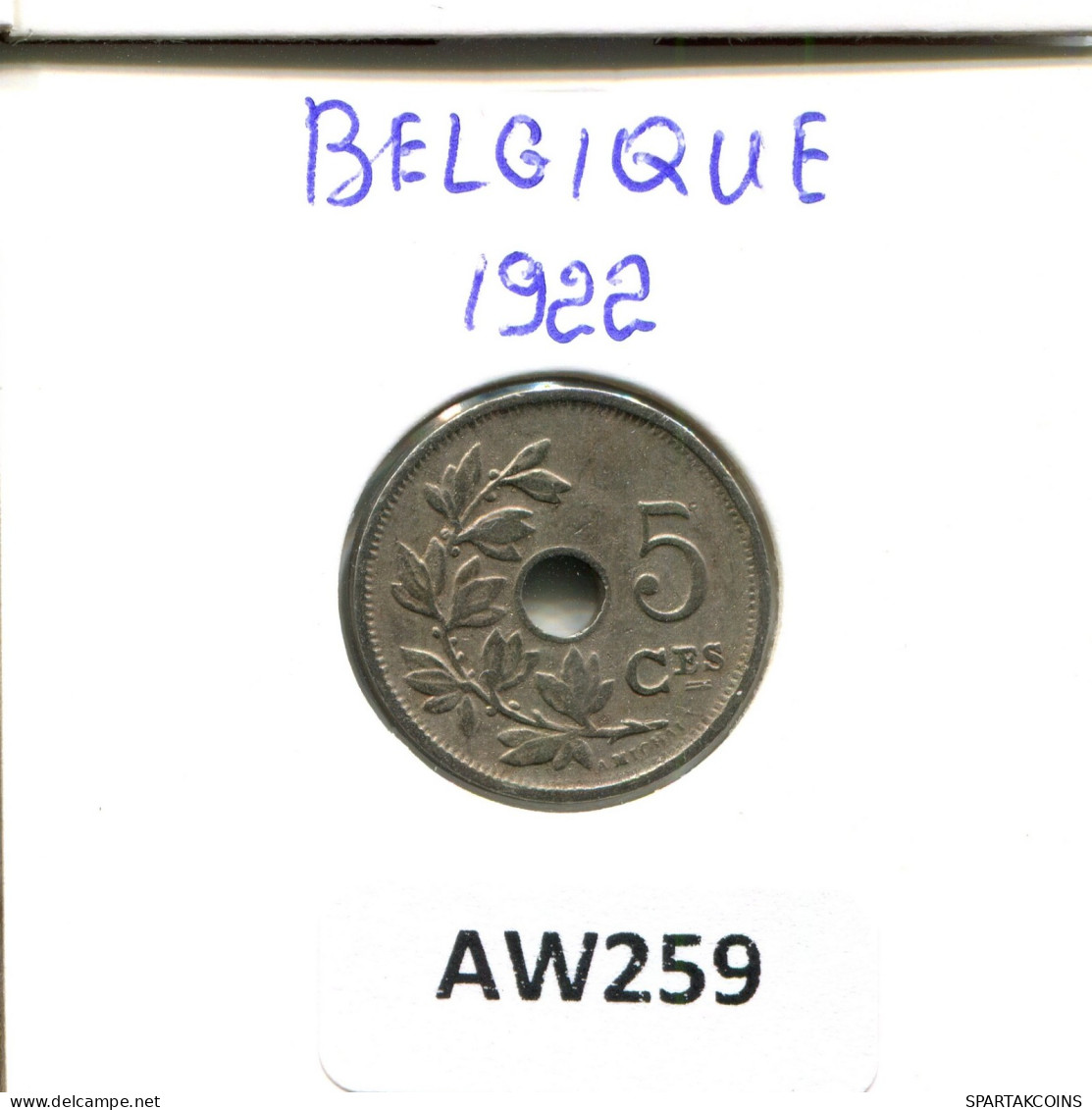 5 CENTIMES 1922 Französisch Text BELGIEN BELGIUM Münze #AW259.D.A - 5 Cents