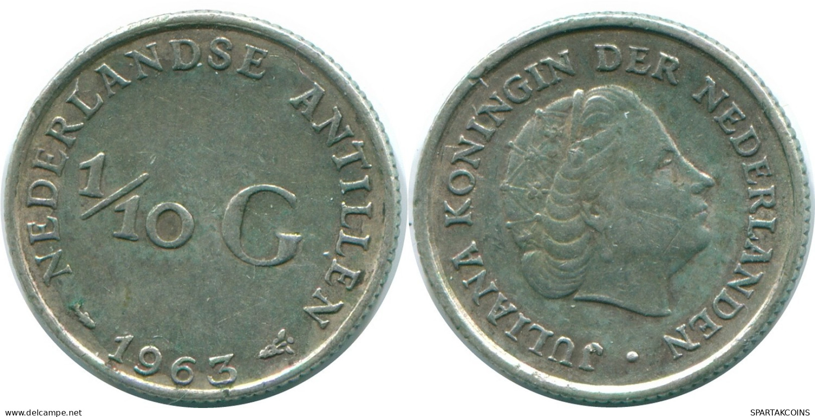 1/10 GULDEN 1963 NIEDERLÄNDISCHE ANTILLEN SILBER Koloniale Münze #NL12628.3.D.A - Niederländische Antillen