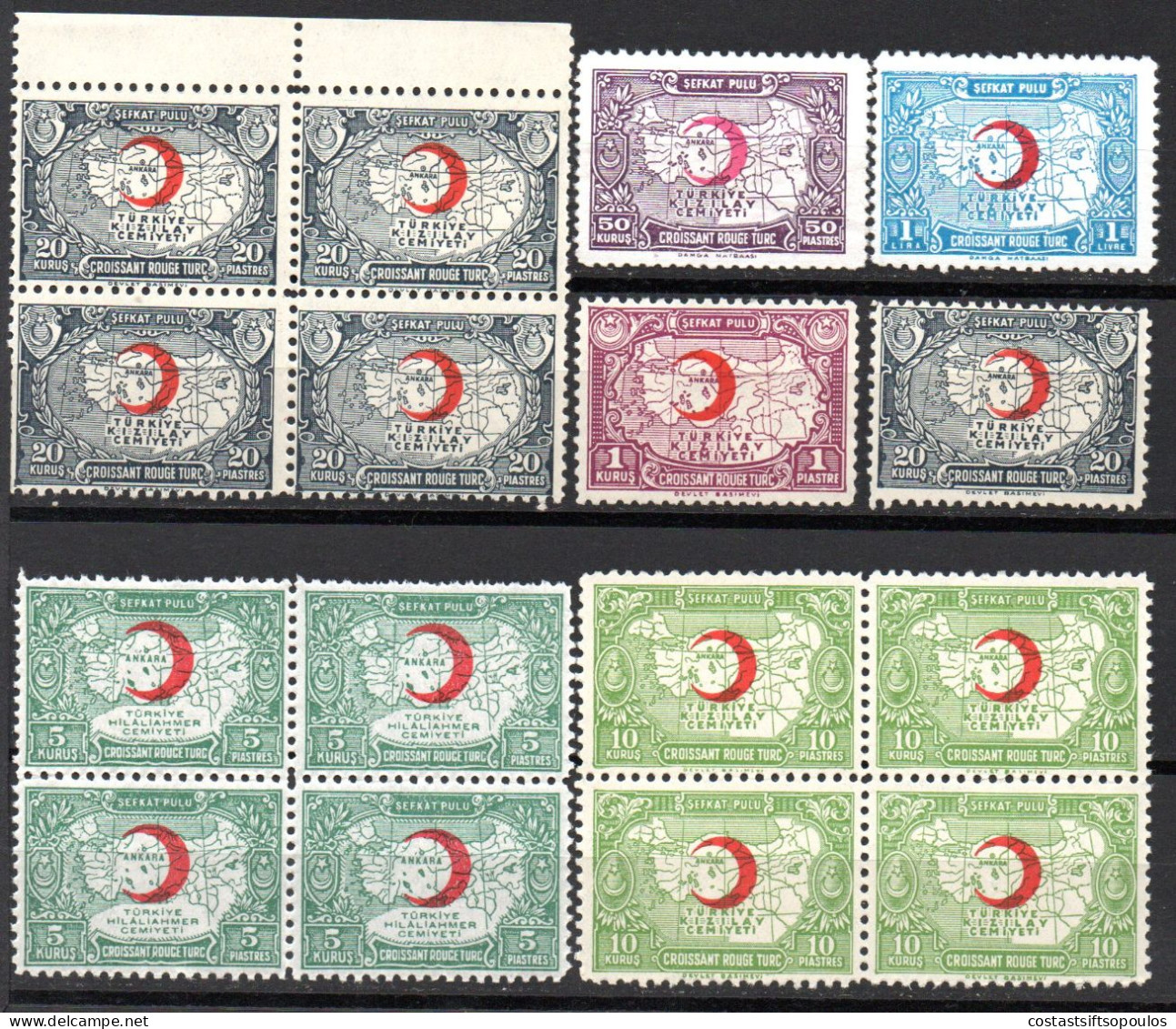 3077.1938-1946 RED CRESCENT AND MAP CHARITY STAMPS LOT, MNH. - Nuevos