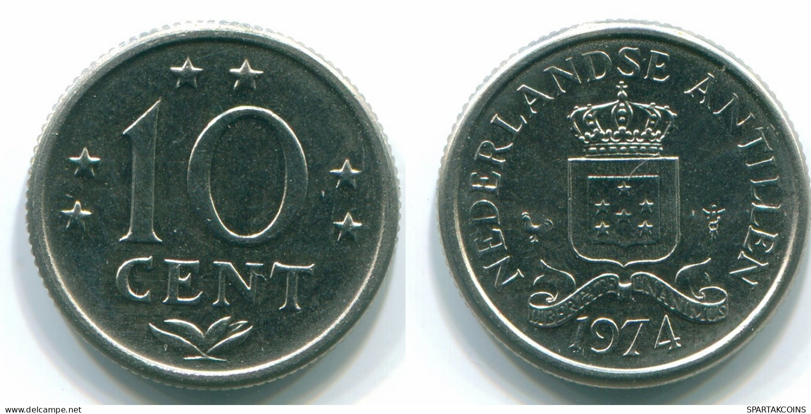 10 CENTS 1974 NETHERLANDS ANTILLES Nickel Colonial Coin #S13512.U.A - Antillas Neerlandesas