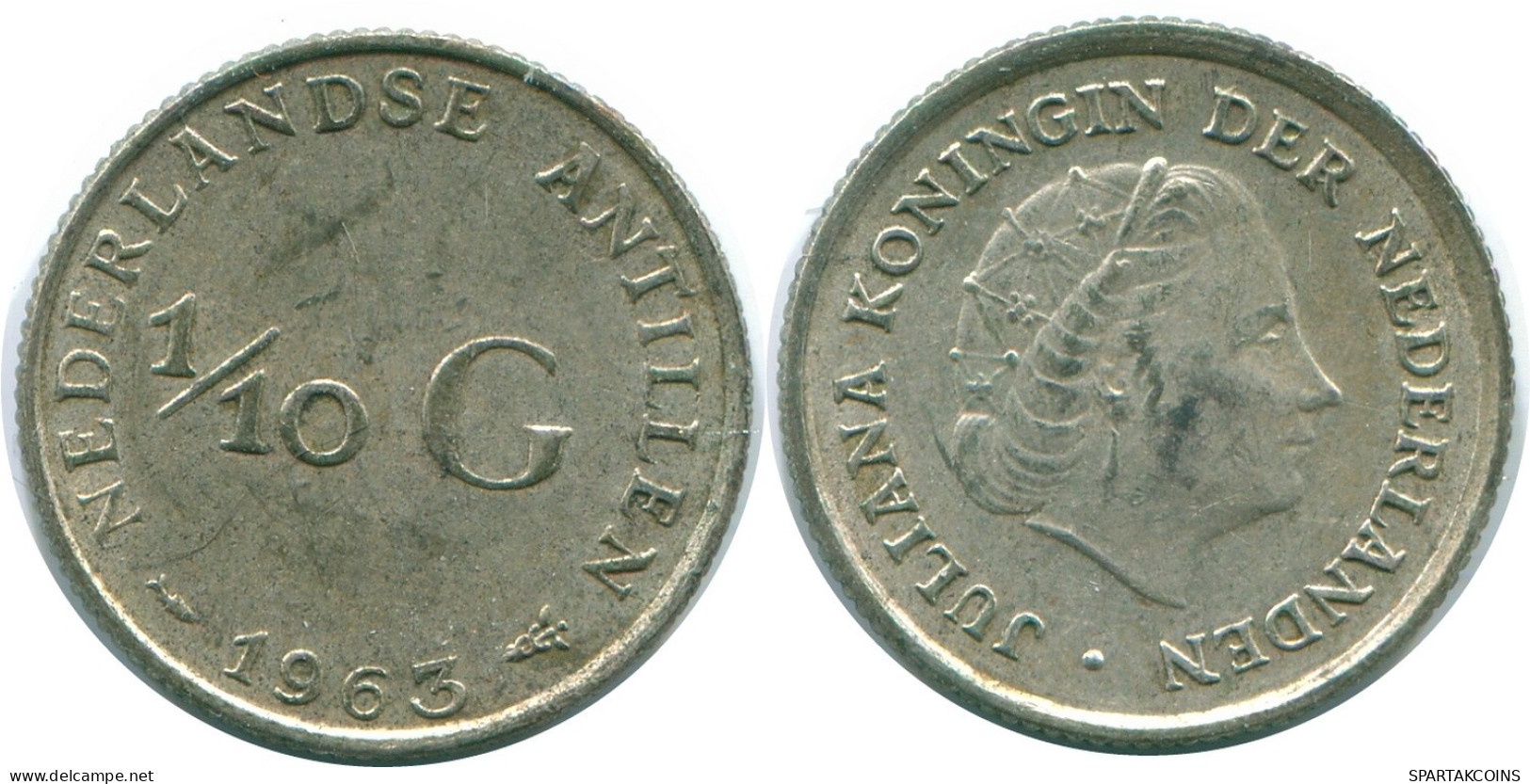 1/10 GULDEN 1963 NIEDERLÄNDISCHE ANTILLEN SILBER Koloniale Münze #NL12472.3.D.A - Niederländische Antillen