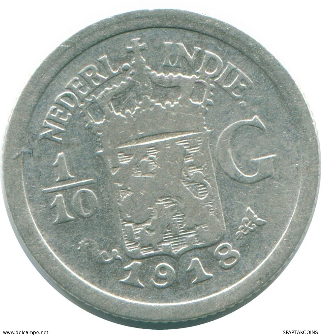 1/10 GULDEN 1918 NIEDERLANDE OSTINDIEN SILBER Koloniale Münze #NL13331.3.D.A - Niederländisch-Indien
