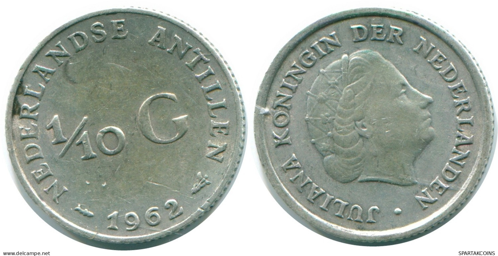 1/10 GULDEN 1962 ANTILLAS NEERLANDESAS PLATA Colonial Moneda #NL12361.3.E.A - Antilles Néerlandaises