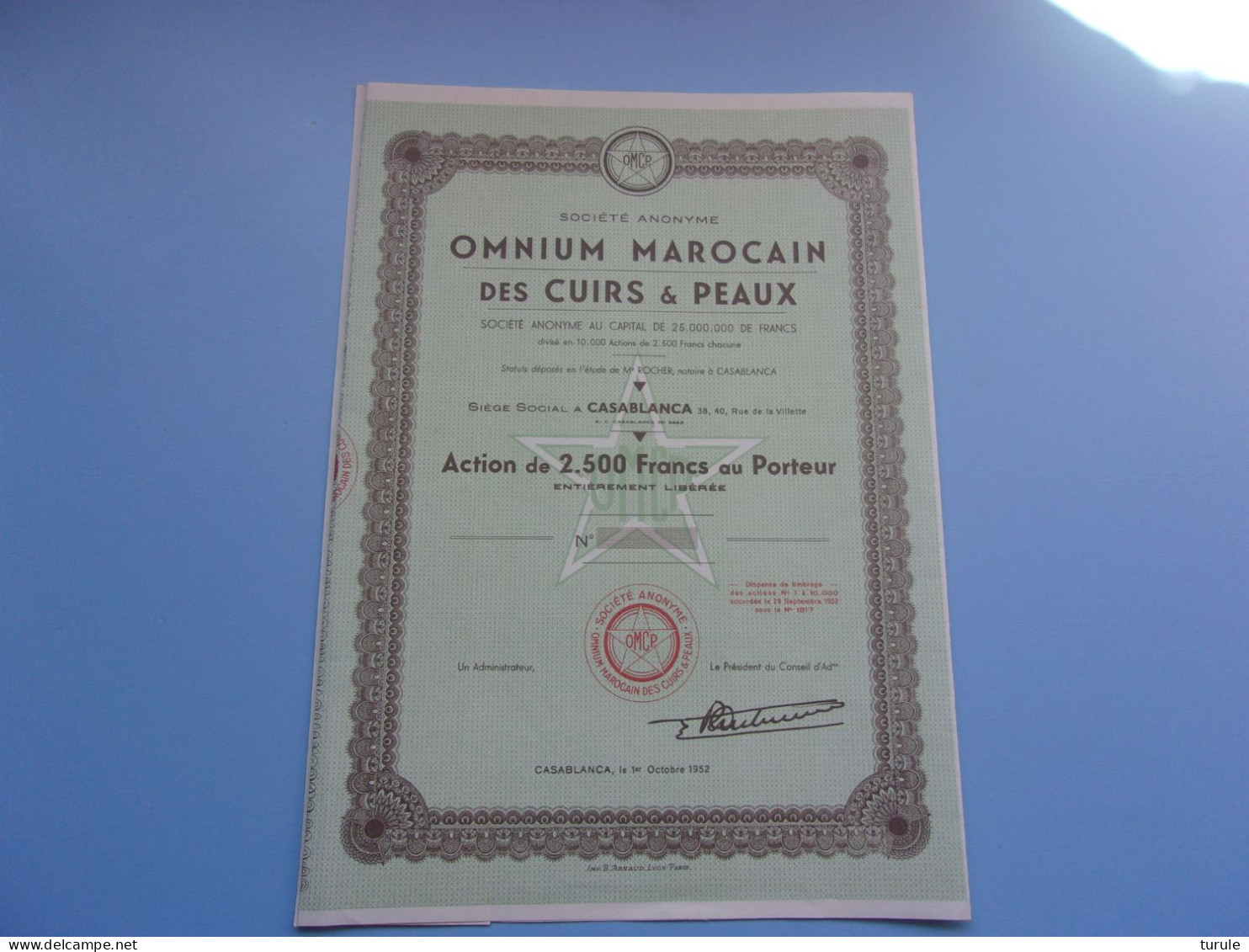 OMNIUM MAROCAIN DES CUIRS & PEAUX Casablanca MAROC) - Andere & Zonder Classificatie