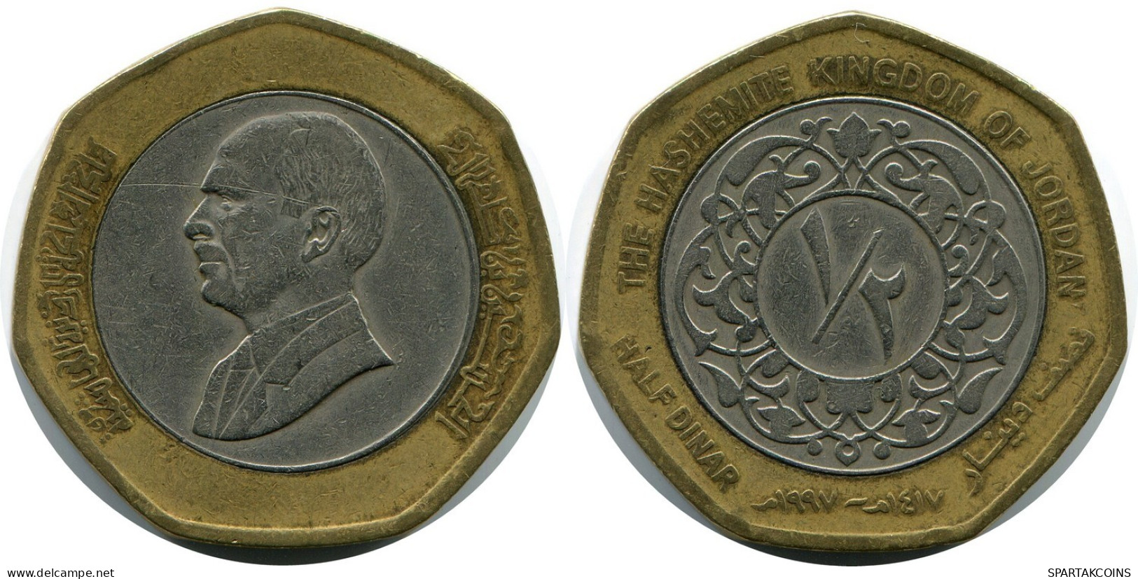 1/2 DINAR 1997 JORDAN BIMETALLIC Islamisch Münze #AR010.D.A - Jordanië