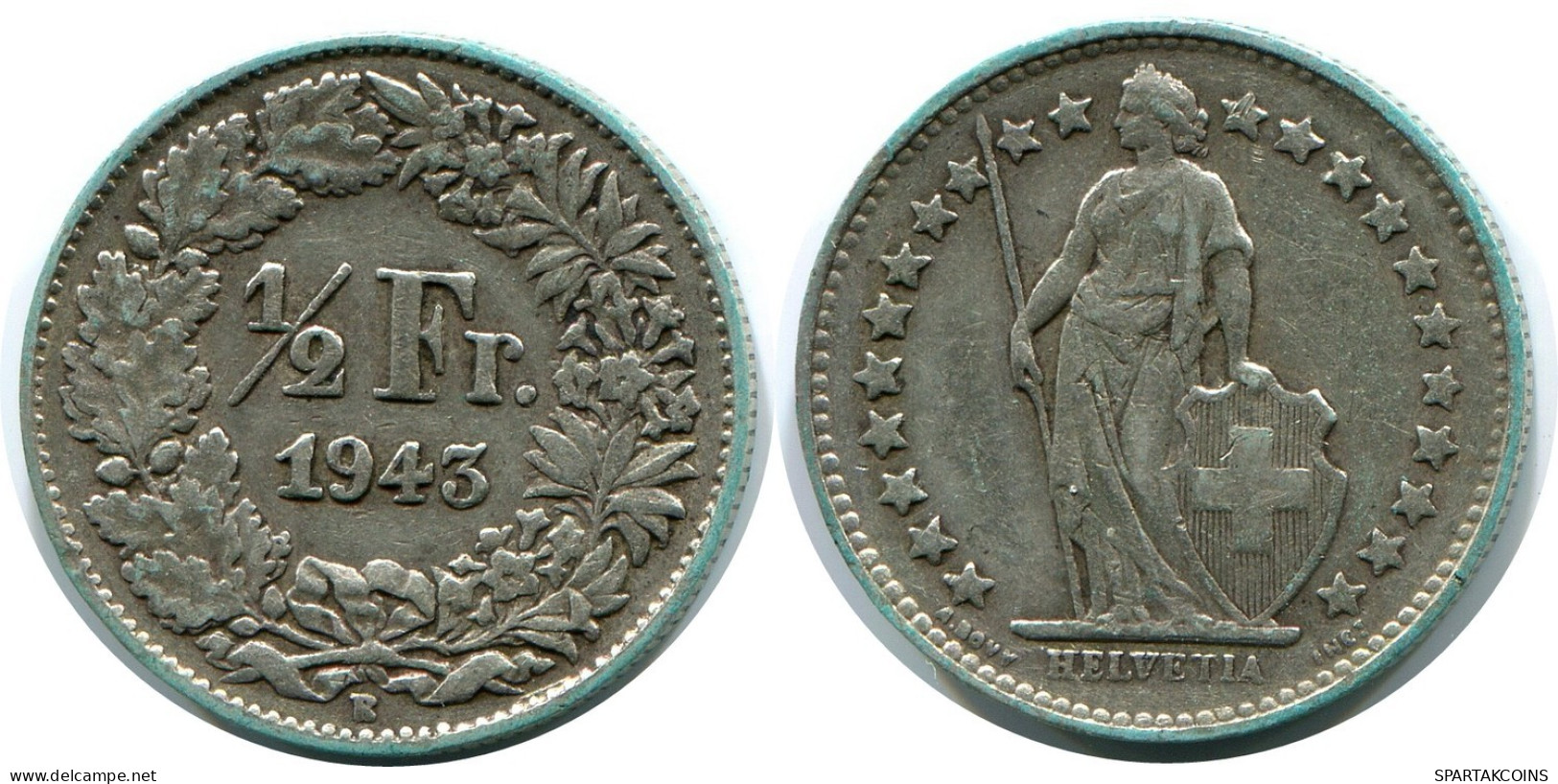 1/2 FRANC 1943 SWITZERLAND Coin SILVER #AR978.U.A - Andere & Zonder Classificatie