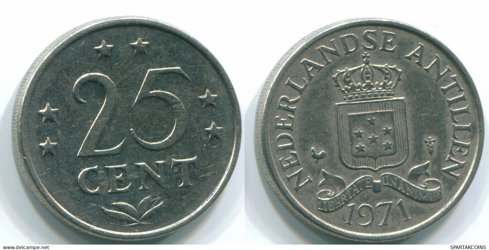 25 CENTS 1971 NIEDERLÄNDISCHE ANTILLEN Nickel Koloniale Münze #S11569.D.A - Niederländische Antillen