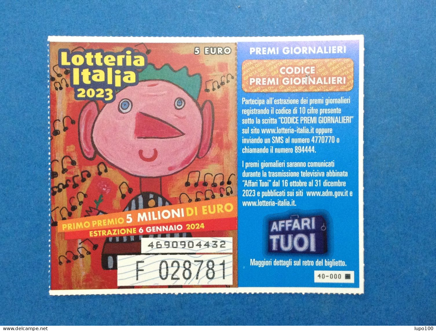 2023 Biglietto Lotteria Nazionale Italia Estrazione 2024 Affari Tuoi Variante Quadrato Nero - Lottery Tickets