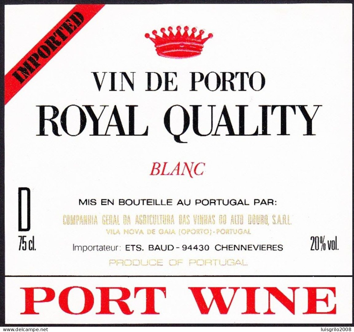 Port Wine Label, Portugal - Vin De Porto ROYAL QUALITY -|- Compª Vinhas Alto Douro. Vila Nova De Gaia, Oporto - Andere & Zonder Classificatie