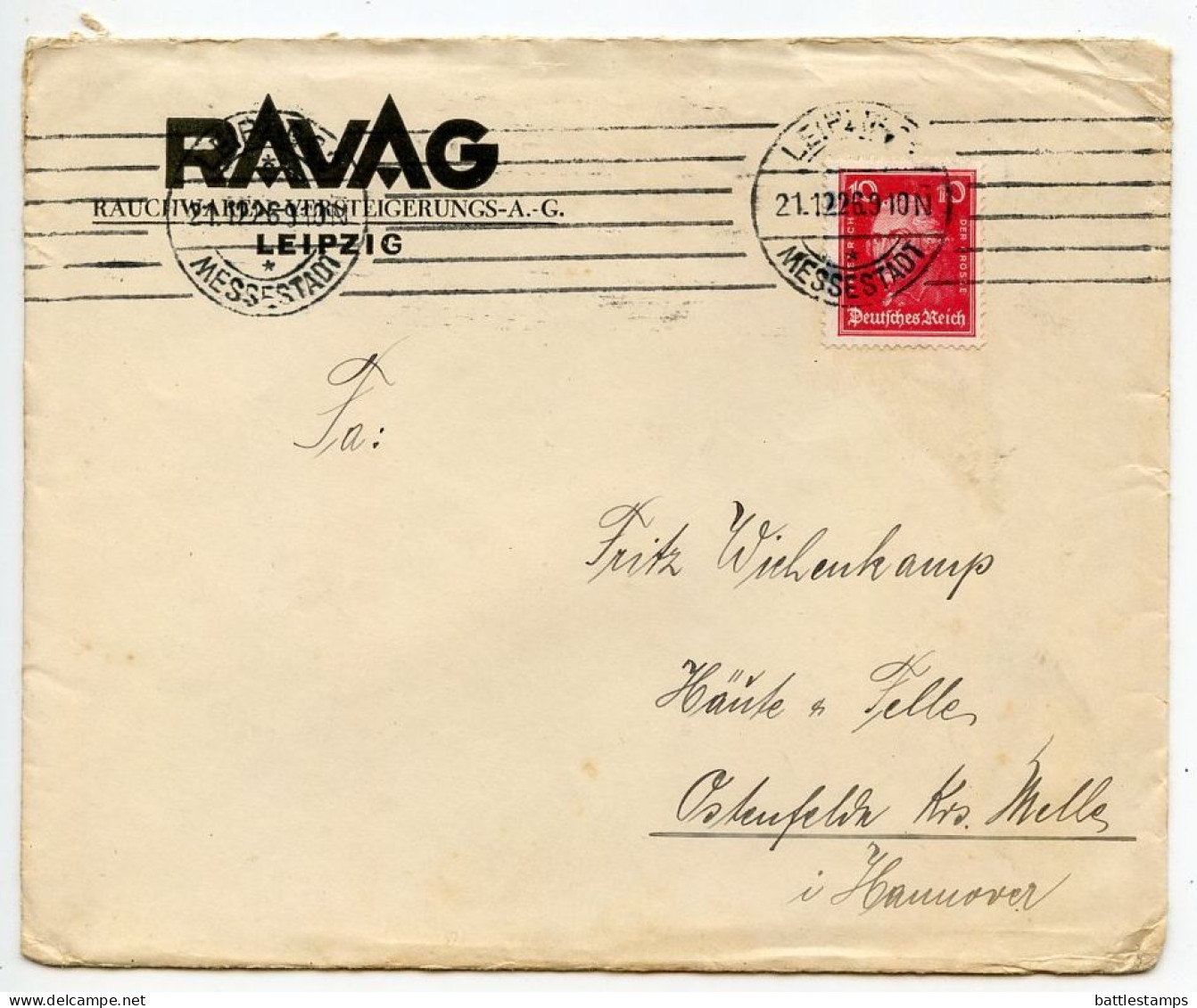 Germany 1926 Cover & Invoices; Leipzig (Messestadt) - RAVAG, Rauchwaren-Versteigerungs; 10pf. Frederick The Great - Cartas & Documentos