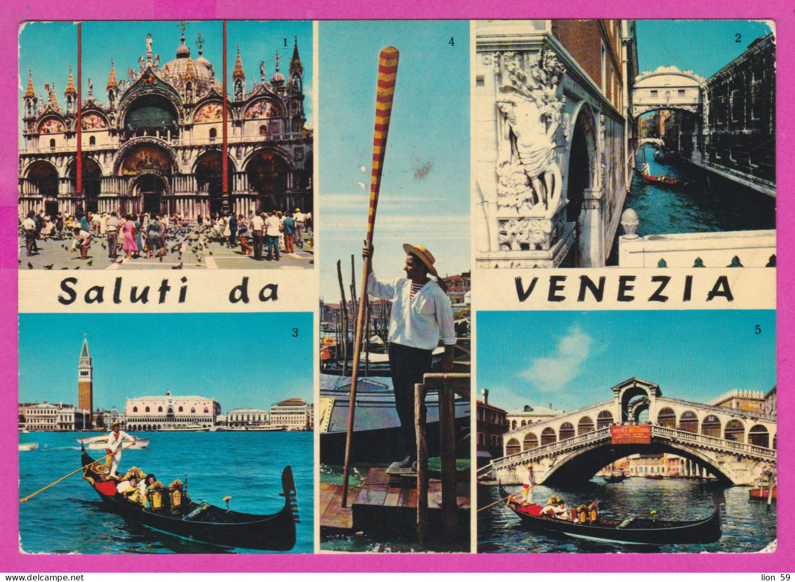 293970 / Italy - Saluti Da VENEZIA 5 View Gondola Canal Bridge PC 1969 USED 55 L Coin Of Syracuse Italia Italie - 1961-70: Poststempel