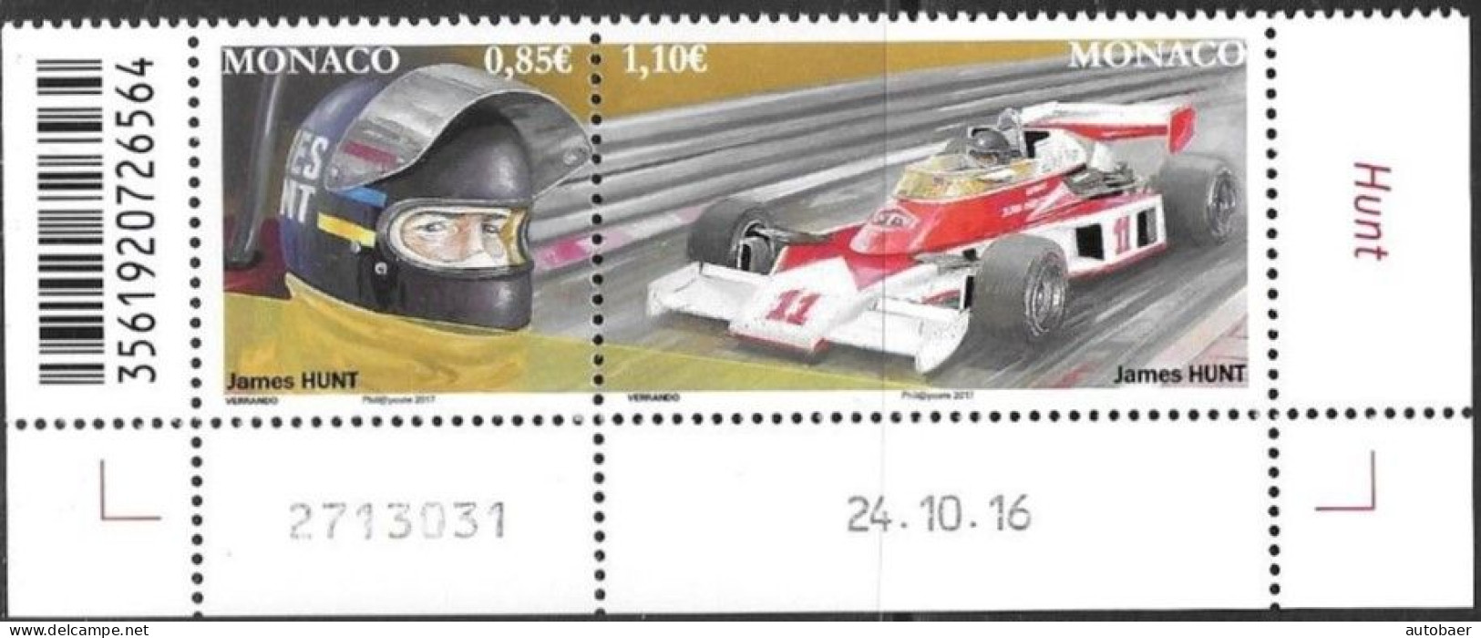 Monaco 2017 Racing Drivers James Hunt McLaren Michel No. 3329-30 Pair ** Neuf MNH Postfrisch - Ungebraucht