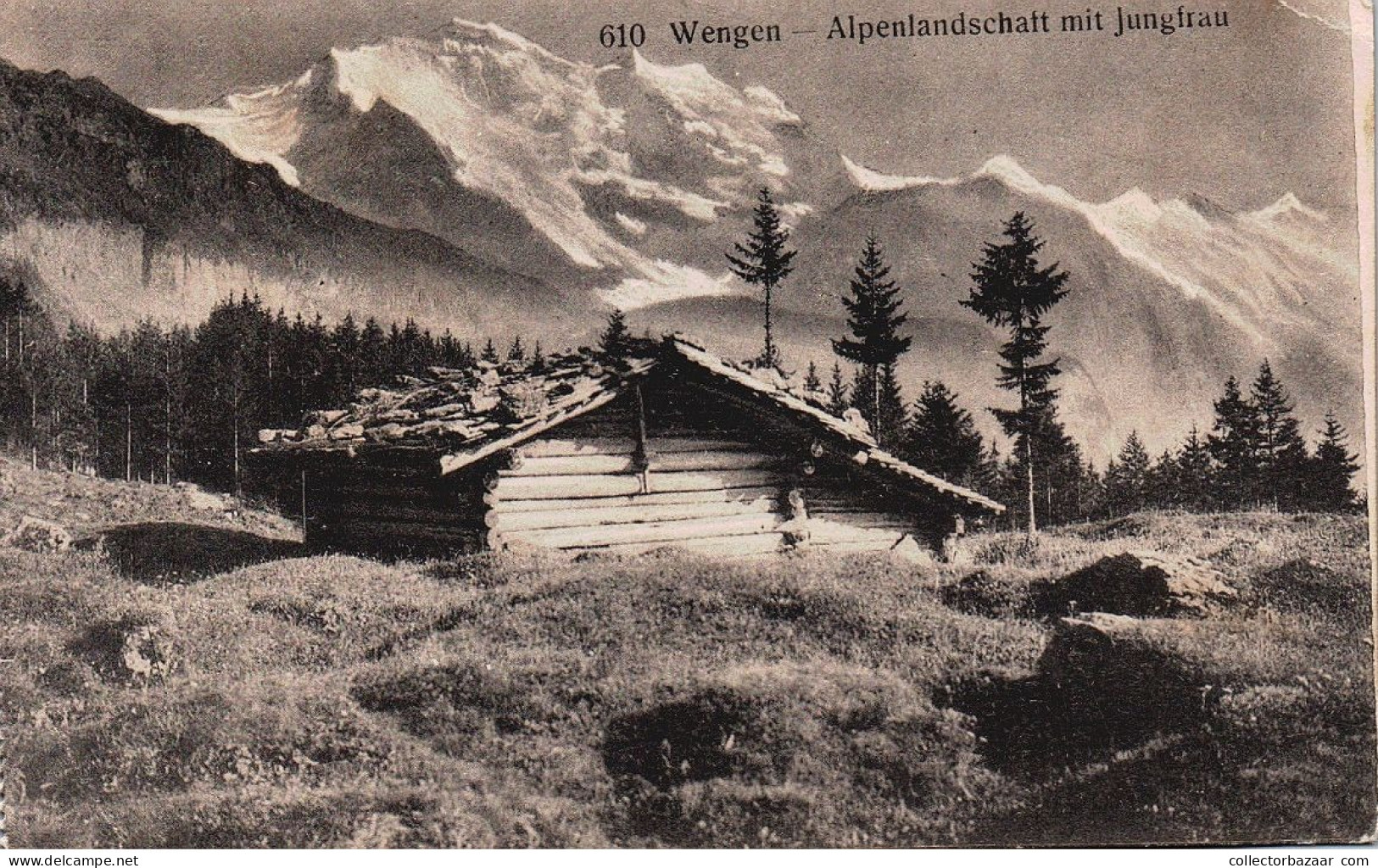 Postcard  Switzerland Wengen Alpenlandschaft Mit Jungfrau Wooden Hut Snow - Wengen