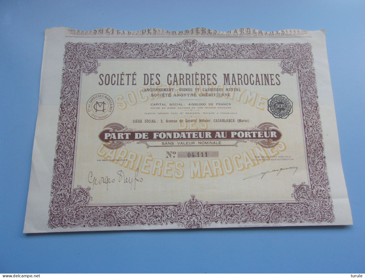CARRIERES MAROCAINE (fondateur) Casablanca MAROC - Autres & Non Classés