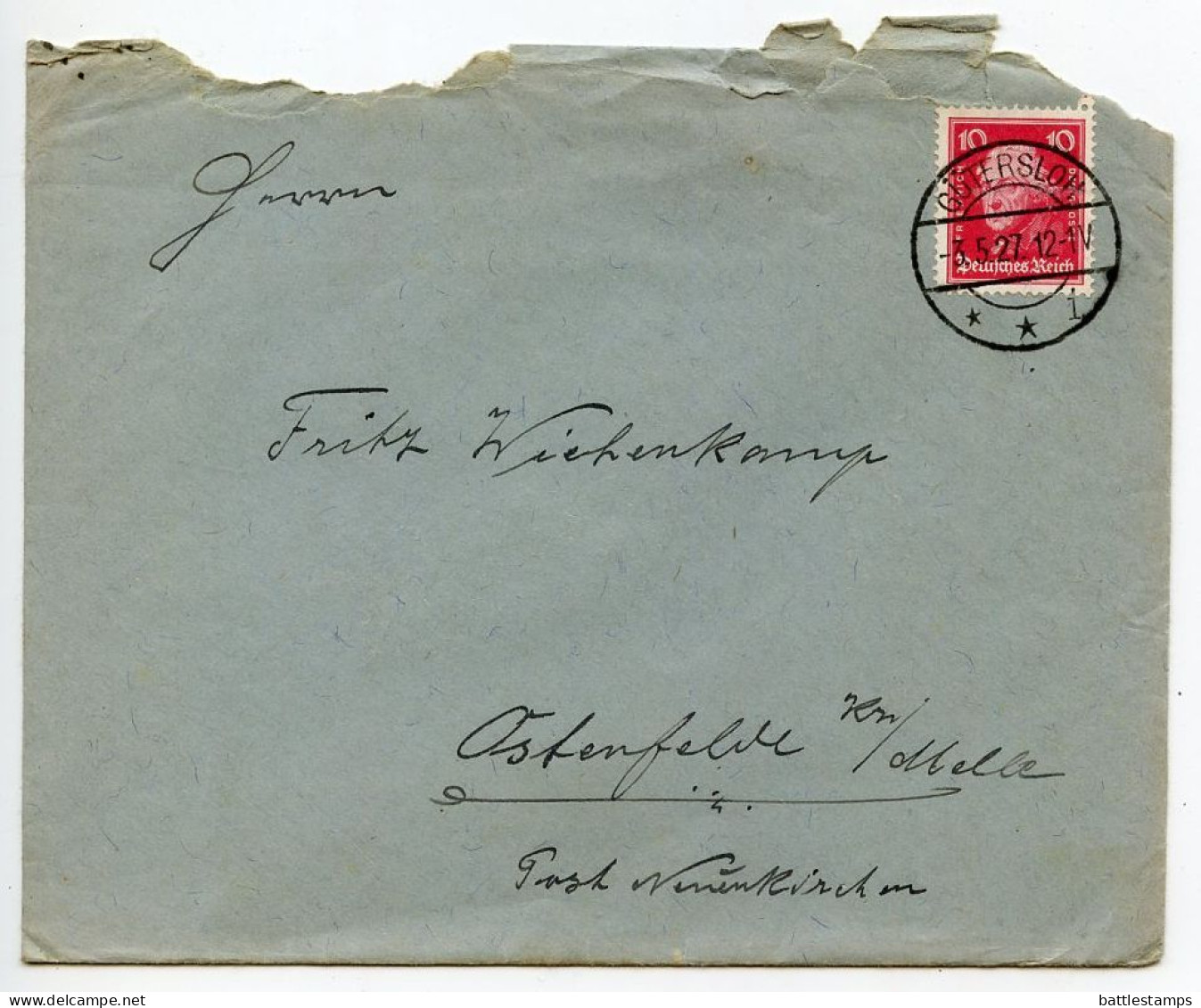 Germany 1927 Cover & Letter; Gütersloh To Ostenfelde; 10pf. Frederick The Great - Covers & Documents