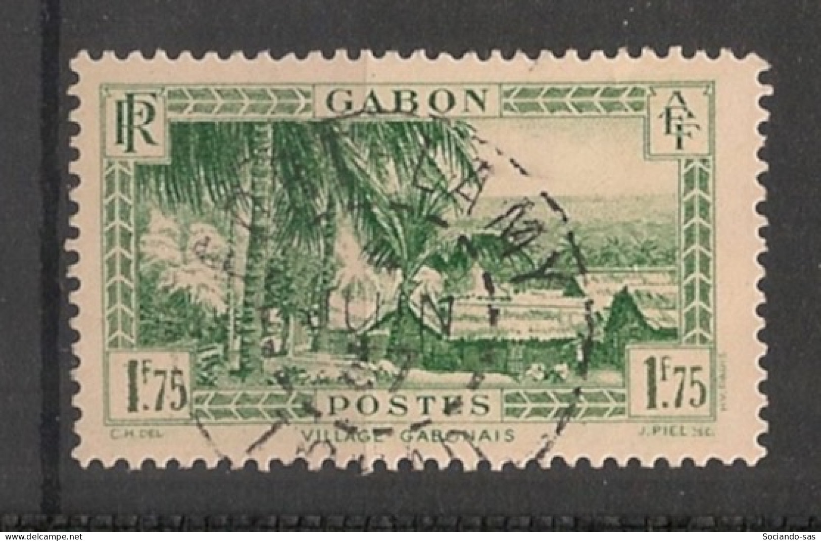 GABON - 1932-33 - N°YT. 141A - Village Gabonais 1f75 Vert - Oblitéré / Used - Usati